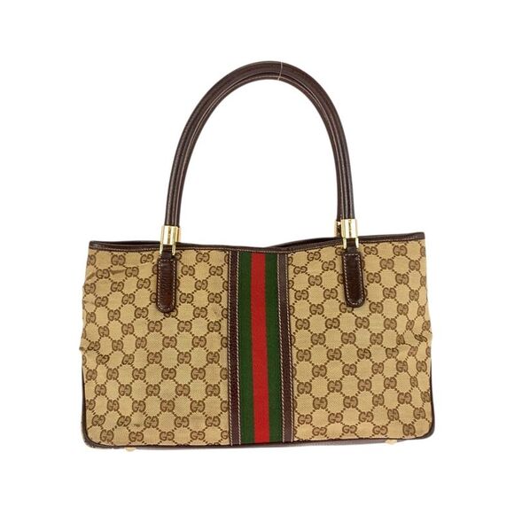 Gucci GG Canvas Leather Tote Shoulder Bag - Picture 1 of 10